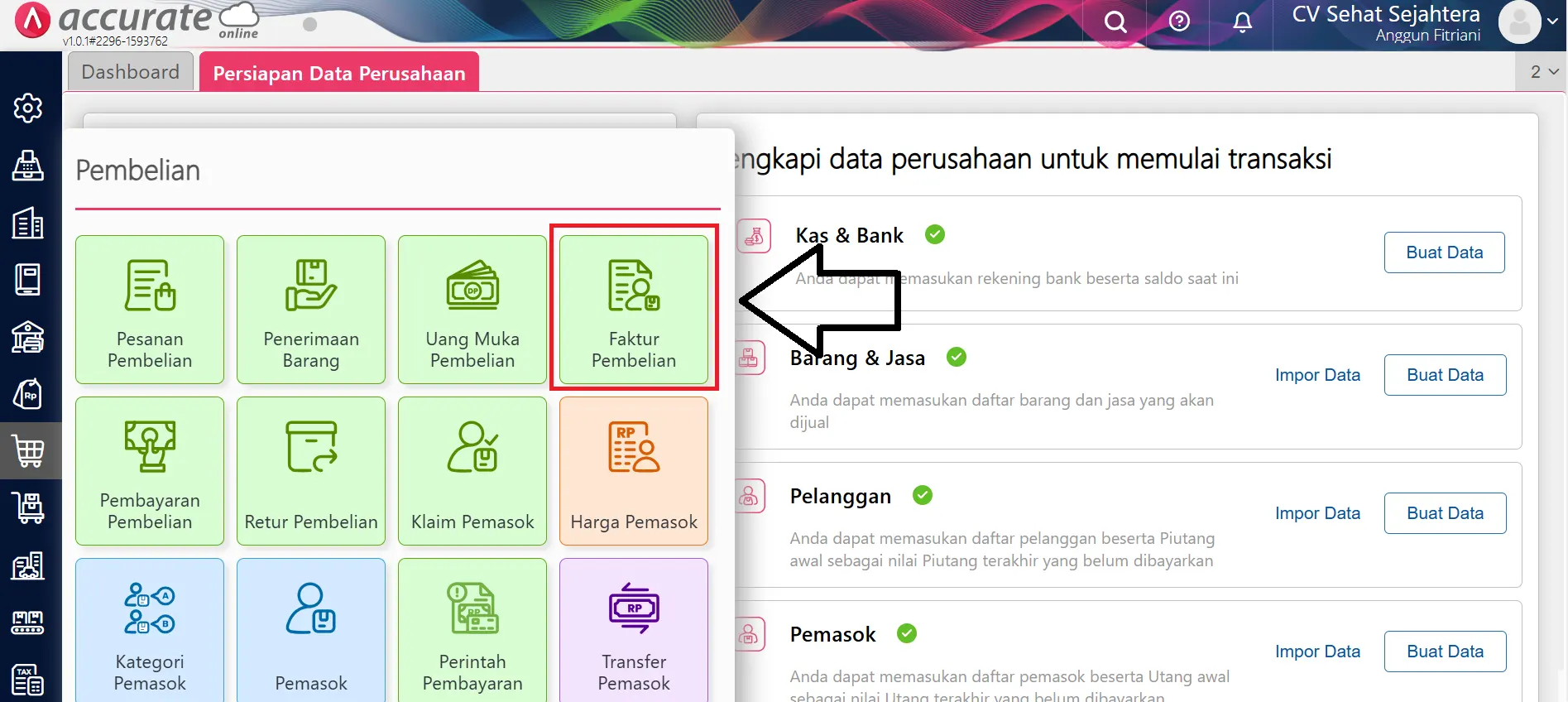 membuat faktur pembelian berasal dari pesanan